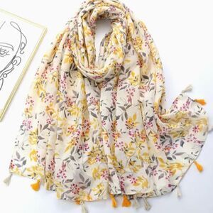 NEW! Boho Print Floral Scarf Shawl, Lightweight Vintage Tassel Wrap, Elegant Sun
